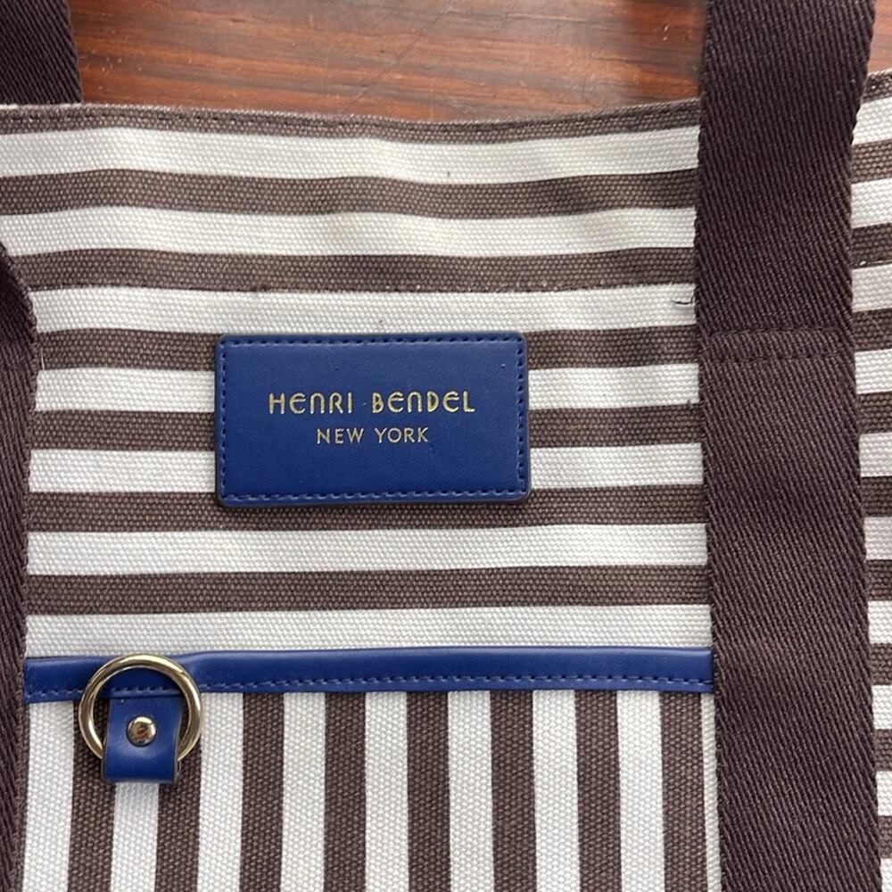 Henri Bendel Weekender striped canvas crossbody shoulder tote bag - Picture 2 of 7